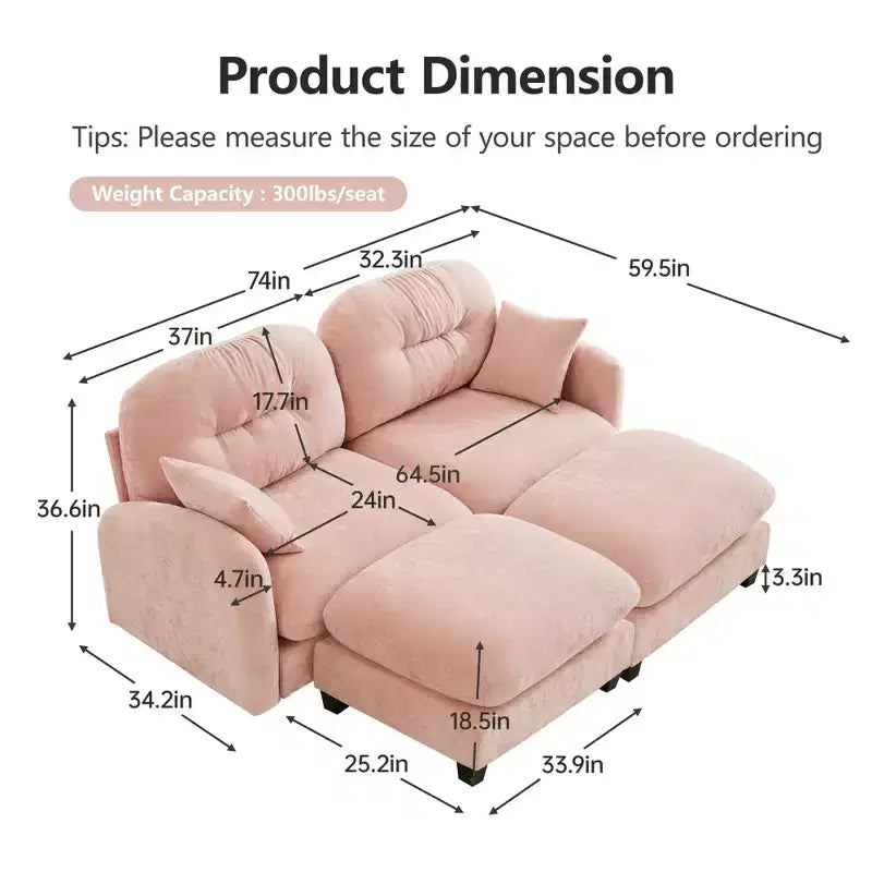Cloud Chenille Sectional Sofa  Tufted High-Density Foam, Ergonomic Arms, Perfect for Bedroom or Small Living Room