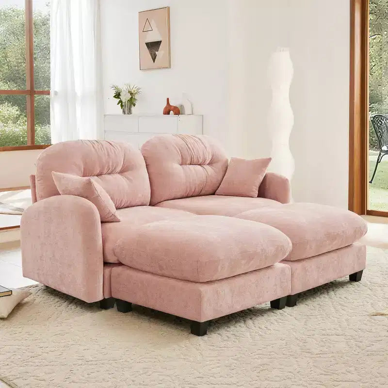 Cloud Chenille Sectional Sofa  Tufted High-Density Foam, Ergonomic Arms, Perfect for Bedroom or Small Living Room