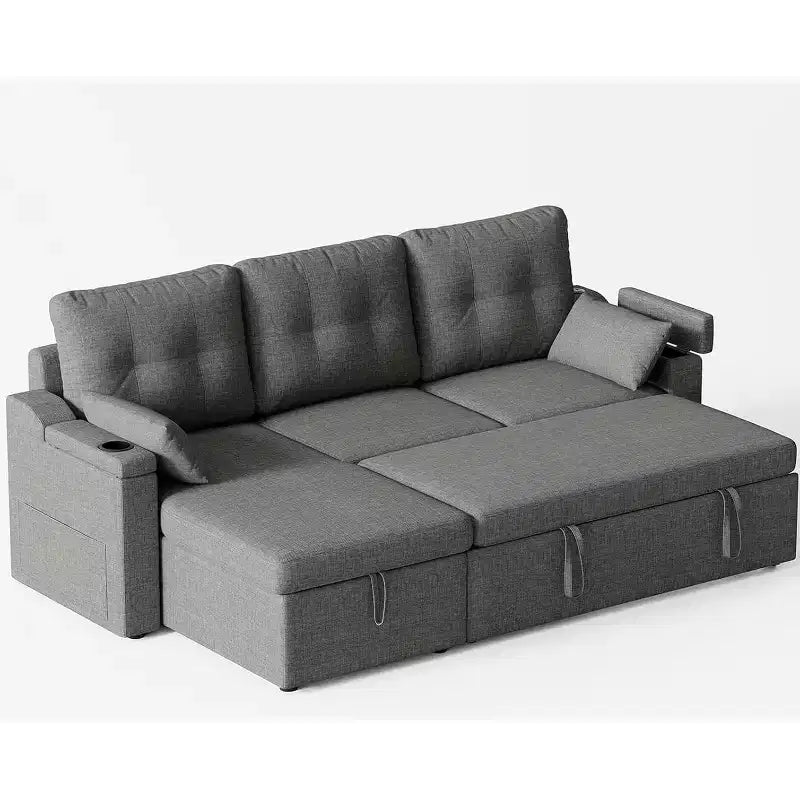 GustoWave Reversible Sectional Sofa Couch, 80 Sleeper Sofa Bed, L Shaped Couch with Pullout Bed for Living Room, Hidden Storage