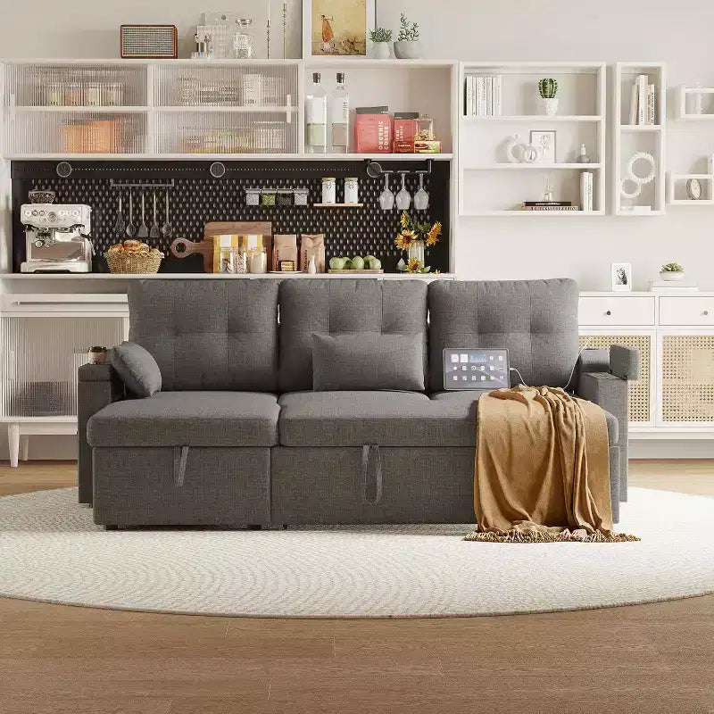 GustoWave Reversible Sectional Sofa Couch, 80 Sleeper Sofa Bed, L Shaped Couch with Pullout Bed for Living Room, Hidden Storage