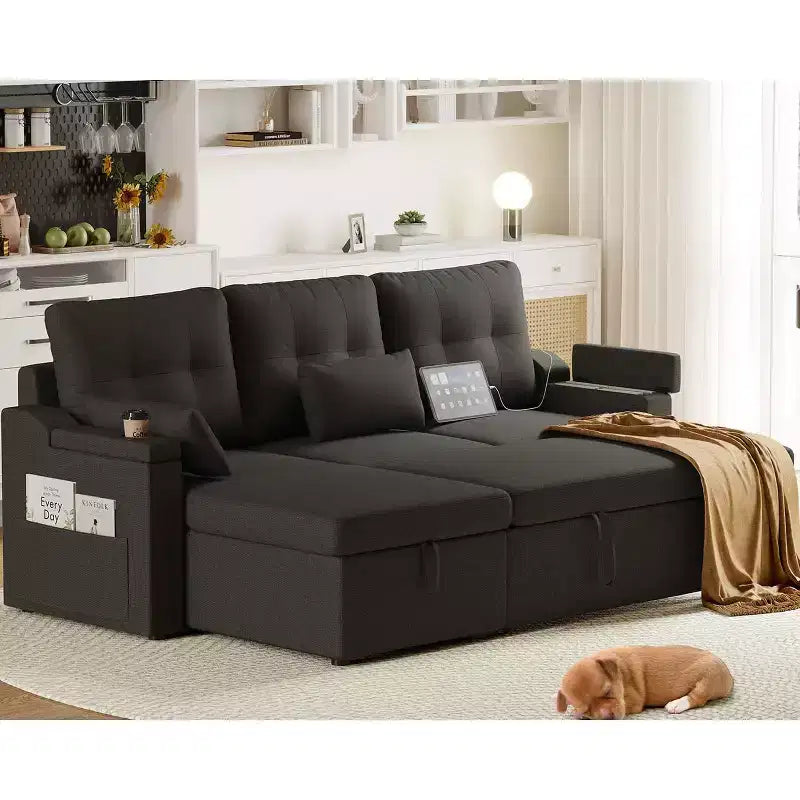 GustoWave Reversible Sectional Sofa Couch, 80 Sleeper Sofa Bed, L Shaped Couch with Pullout Bed for Living Room, Hidden Storage
