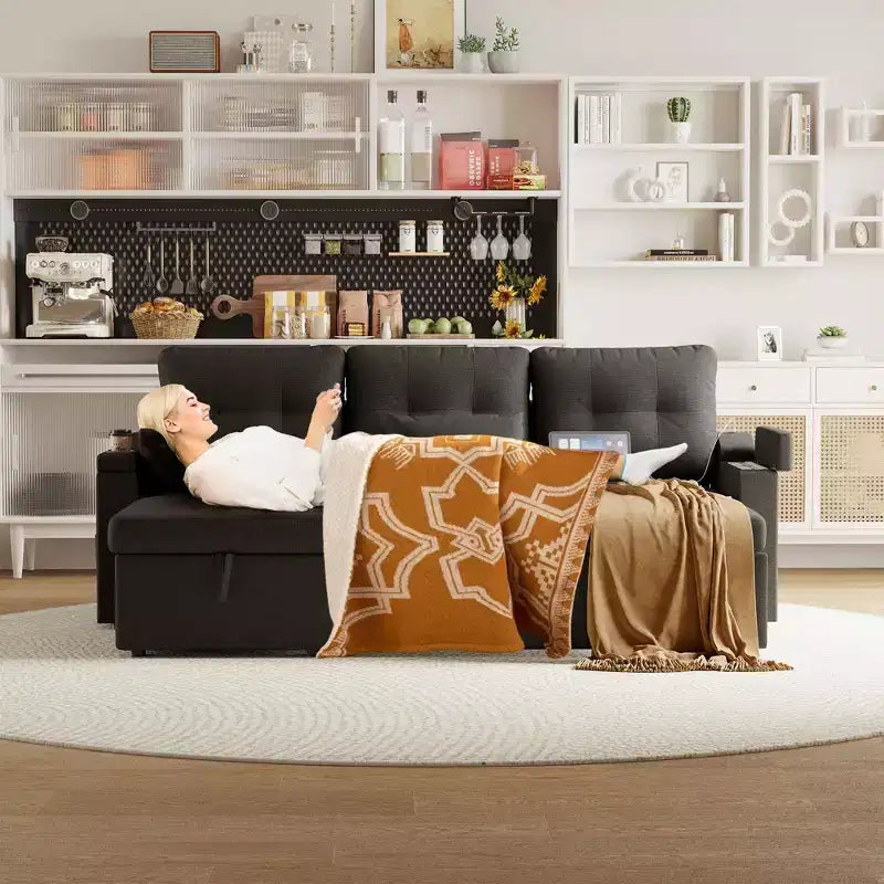 GustoWave Reversible Sectional Sofa Couch, 80 Sleeper Sofa Bed, L Shaped Couch with Pullout Bed for Living Room, Hidden Storage