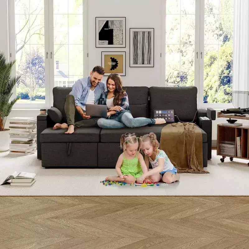 GustoWave Reversible Sectional Sofa Couch, 80 Sleeper Sofa Bed, L Shaped Couch with Pullout Bed for Living Room, Hidden Storage