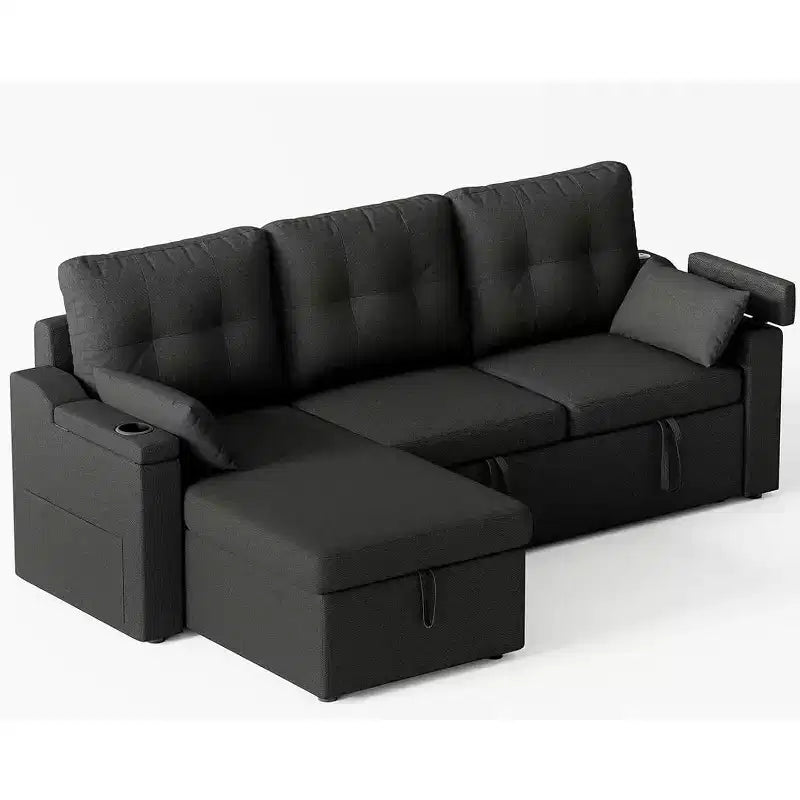 GustoWave Reversible Sectional Sofa Couch, 80 Sleeper Sofa Bed, L Shaped Couch with Pullout Bed for Living Room, Hidden Storage