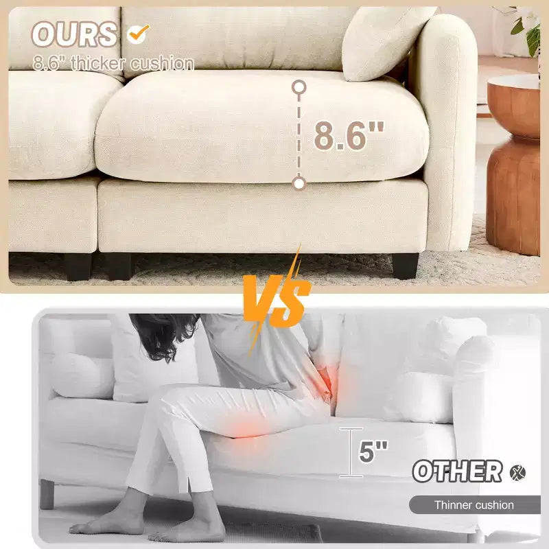 Cloud Modular 3-Seat Chenille Sectional  Tufted High-Density Foam, Ergonomic Arms, Solid-Wood Basfor Bedroom/Living Room