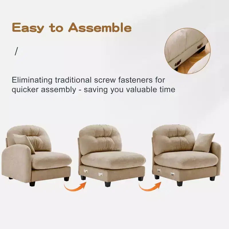 Cloud Modular 3-Seat Chenille Sectional  Tufted High-Density Foam, Ergonomic Arms, Solid-Wood Basfor Bedroom/Living Room