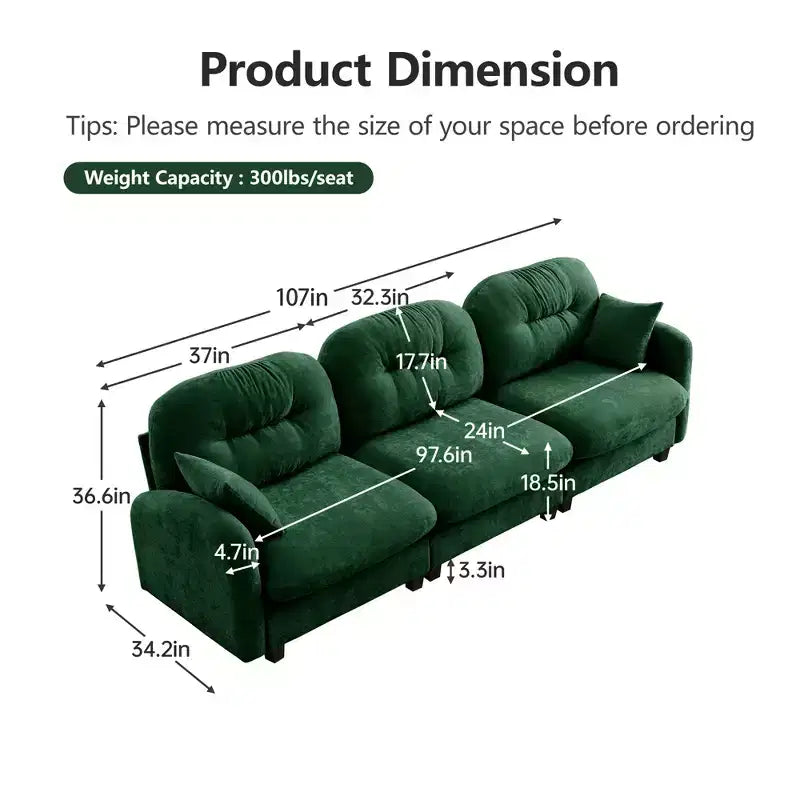 Cloud Modular 3-Seat Chenille Sectional  Tufted High-Density Foam, Ergonomic Arms, Solid-Wood Basfor Bedroom/Living Room