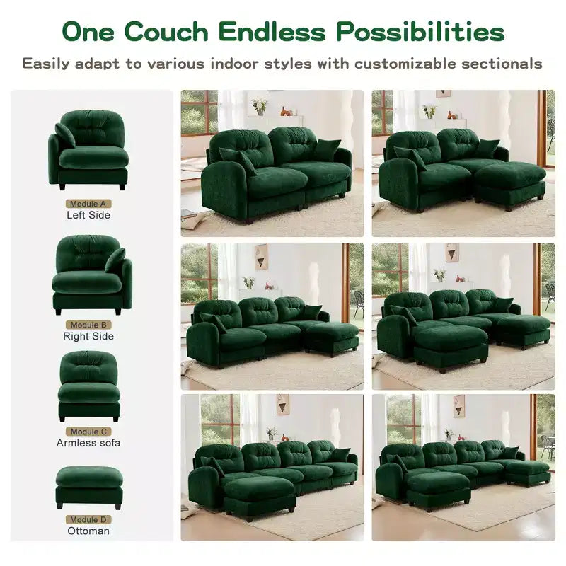 Cloud Modular 3-Seat Chenille Sectional  Tufted High-Density Foam, Ergonomic Arms, Solid-Wood Basfor Bedroom/Living Room