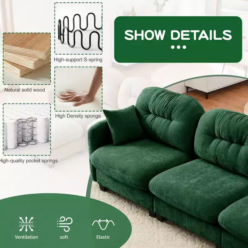 Cloud Modular 3-Seat Chenille Sectional  Tufted High-Density Foam, Ergonomic Arms, Solid-Wood Basfor Bedroom/Living Room