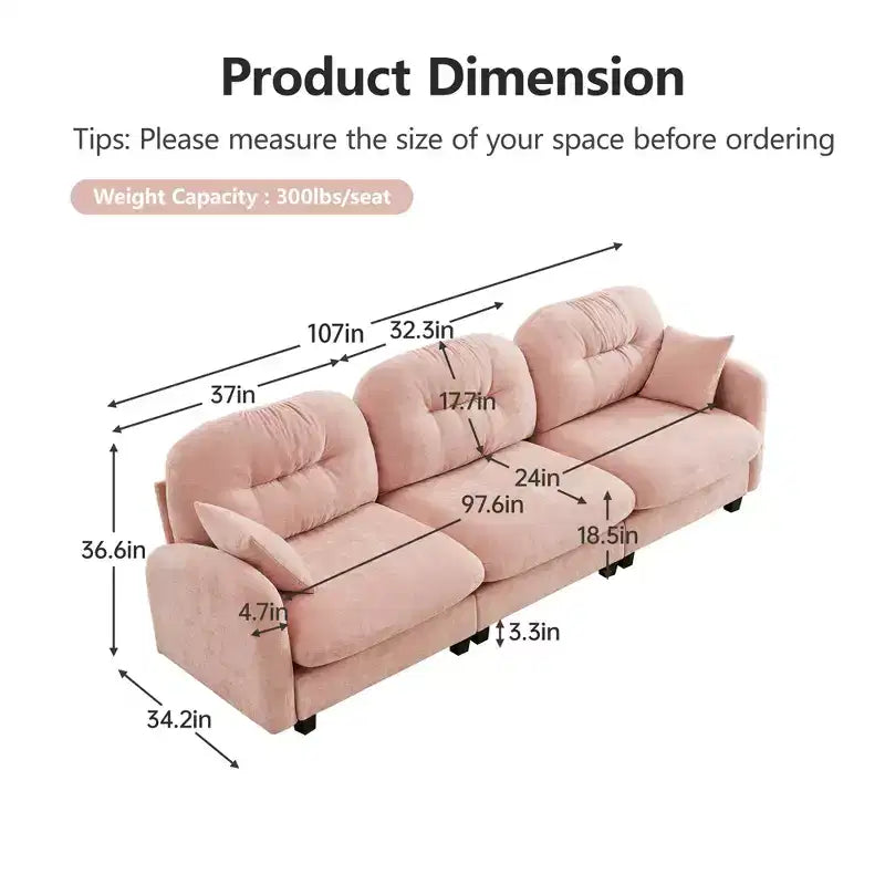 Cloud Modular 3-Seat Chenille Sectional  Tufted High-Density Foam, Ergonomic Arms, Solid-Wood Basfor Bedroom/Living Room