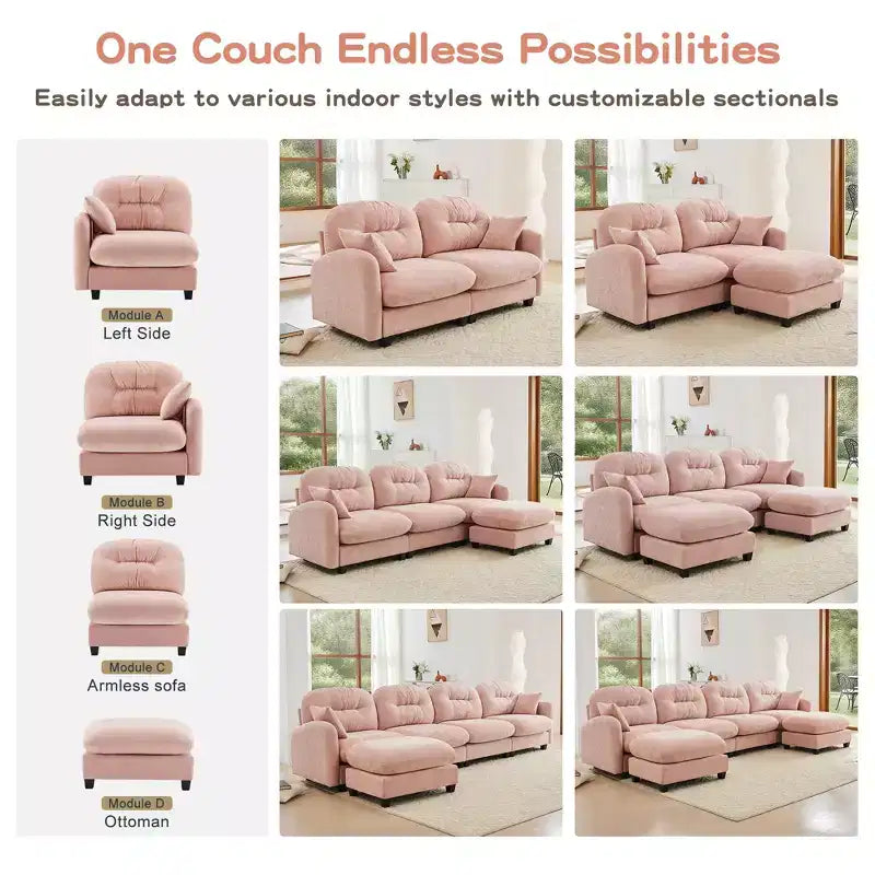 Cloud Modular 3-Seat Chenille Sectional  Tufted High-Density Foam, Ergonomic Arms, Solid-Wood Basfor Bedroom/Living Room