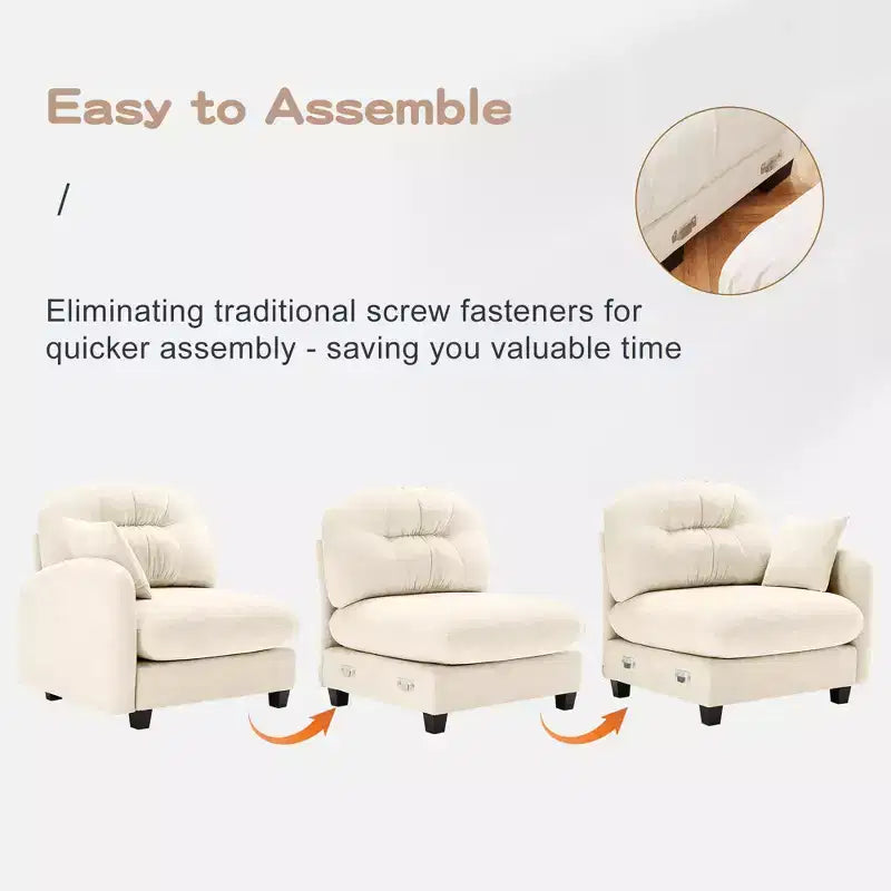 Cloud Modular 3-Seat Chenille Sectional  Tufted High-Density Foam, Ergonomic Arms, Solid-Wood Basfor Bedroom/Living Room