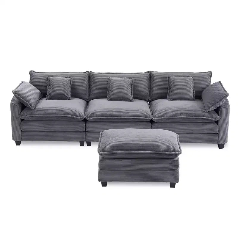 EHMKNP Corduroy 3-Seat Sectional Sofa - Modular with Ottoman
