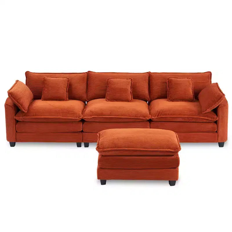 EHMKNP Corduroy 3-Seat Sectional Sofa - Modular with Ottoman