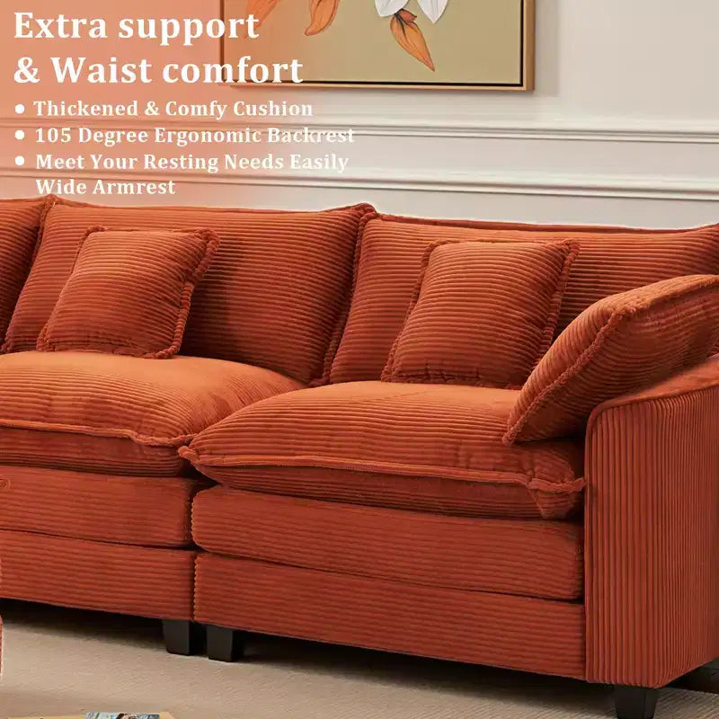 EHMKNP Corduroy 3-Seat Sectional Sofa - Modular with Ottoman