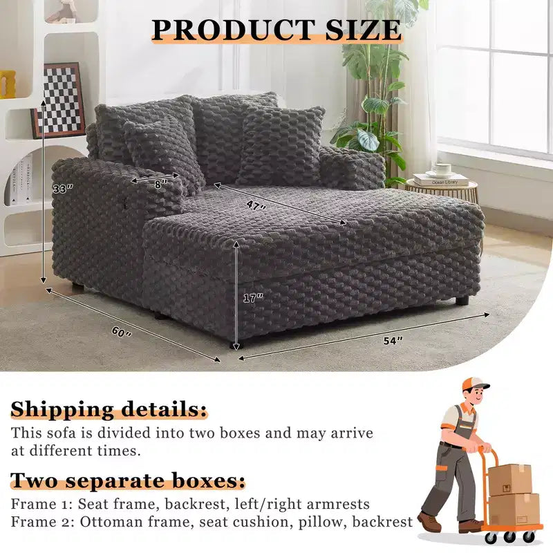 Indoor Chaise Lounge Chair, Upholstered Cozy Reading Chair with Pillows, Comfy Large Modern Sleeper Chair Couch Sofa Bed for Living Room Bedroom
