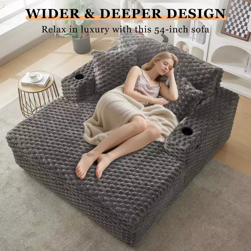 Indoor Chaise Lounge Chair, Upholstered Cozy Reading Chair with Pillows, Comfy Large Modern Sleeper Chair Couch Sofa Bed for Living Room Bedroom