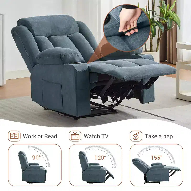 Recliner Chair, Manual Reclining Sofa with Massage and Heat, Comfy Overstuffed Rocking Chair with Side Pockets, Front Pockets and Cup Holde