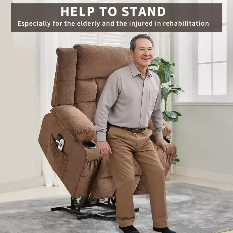 Large Recliner Chair, Manual Reclining Sofa with Massage and Heat, Comfy Sofa Chair with 3 Positions, 2 Side Pockets, 2 Front Pockets and 2 Cup Holder