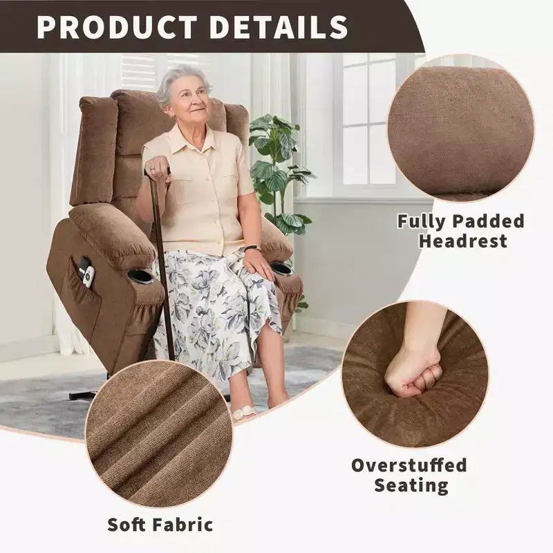 Large Recliner Chair, Manual Reclining Sofa with Massage and Heat, Comfy Sofa Chair with 3 Positions, 2 Side Pockets, 2 Front Pockets and 2 Cup Holder