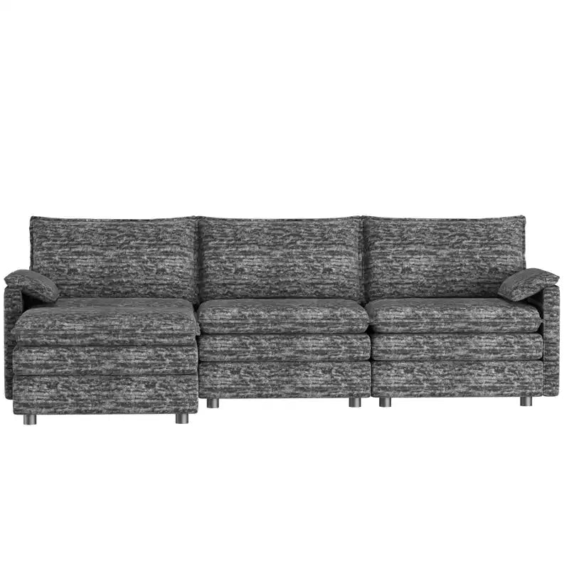108 XL Modular Sectional Couch, Deep Seat Modern Chenille L Shaped Modular Sofa, Cloud Couch for 4 with Movable Ottoman, Sectional Sofa