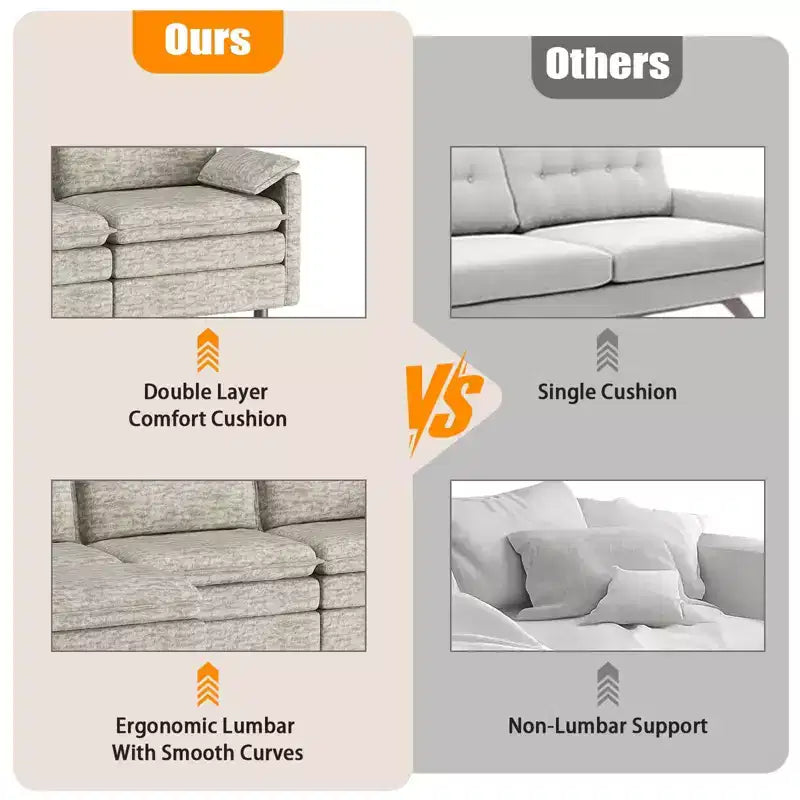 108 XL Modular Sectional Couch, Deep Seat Modern Chenille L Shaped Modular Sofa, Cloud Couch for 4 with Movable Ottoman, Sectional Sofa