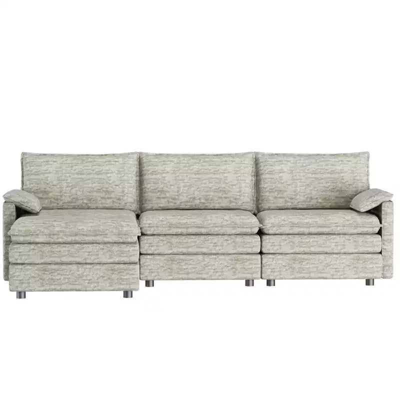 108 XL Modular Sectional Couch, Deep Seat Modern Chenille L Shaped Modular Sofa, Cloud Couch for 4 with Movable Ottoman, Sectional Sofa