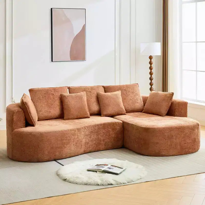 Canapé d'angle incurvé 106 avec coussins décoratifs, canapé modulaire 4 places de luxe en chenille nuage avec assise profonde, canapé de compression sans armature