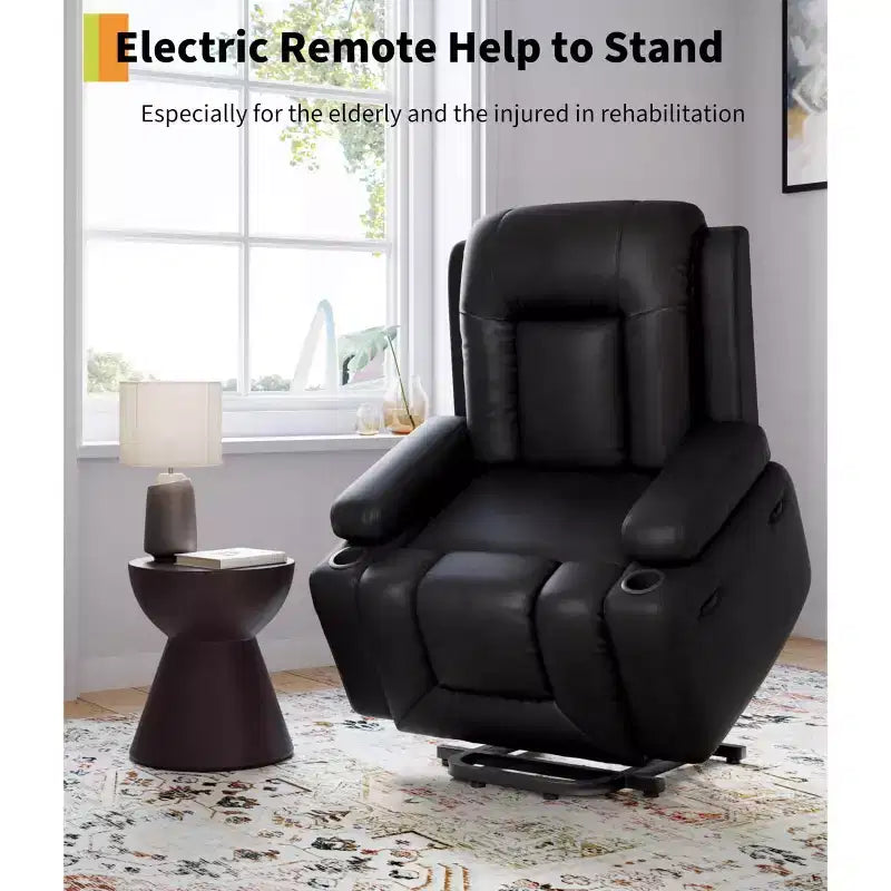Oversized Power Lift Recliner Chair - Heat and Massage, PU Leather Electric Lift Recliner for Elderly & Mobility Impaired,Heavy Duty Lift Chair