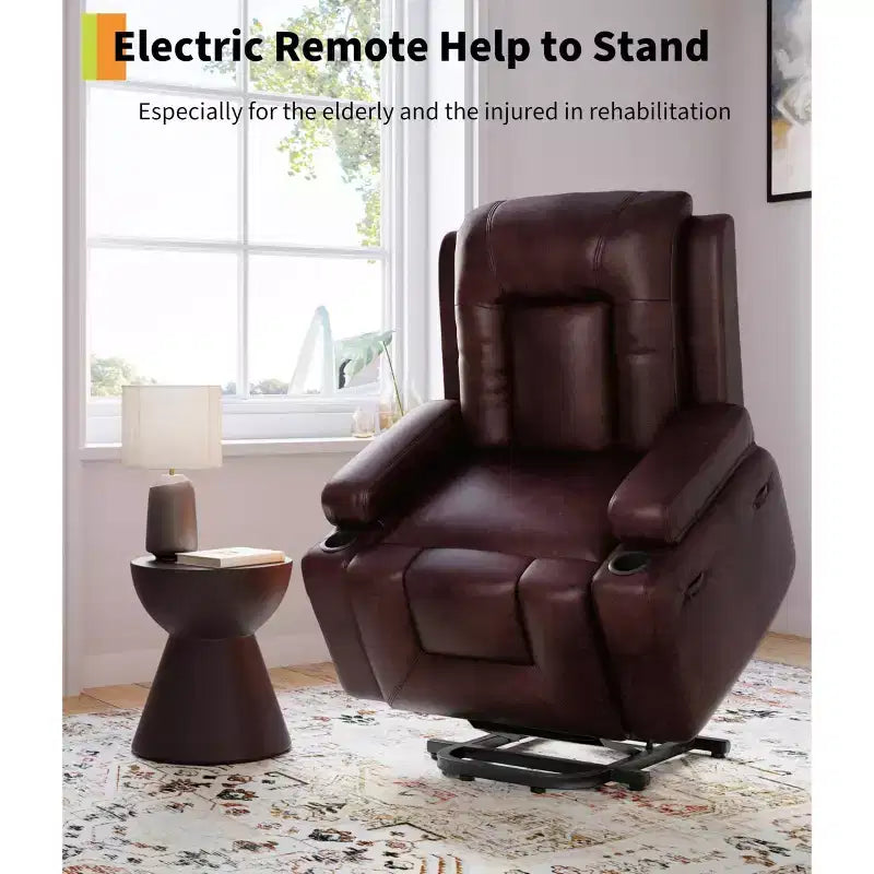 Oversized Power Lift Recliner Chair - Heat and Massage, PU Leather Electric Lift Recliner for Elderly & Mobility Impaired,Heavy Duty Lift Chair