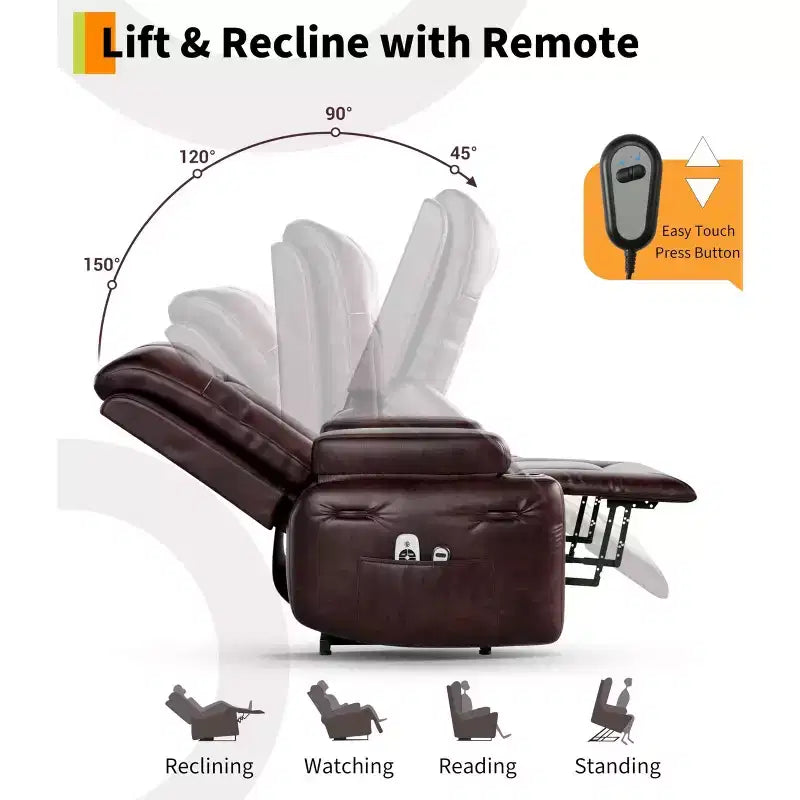 Oversized Power Lift Recliner Chair - Heat and Massage, PU Leather Electric Lift Recliner for Elderly & Mobility Impaired,Heavy Duty Lift Chair