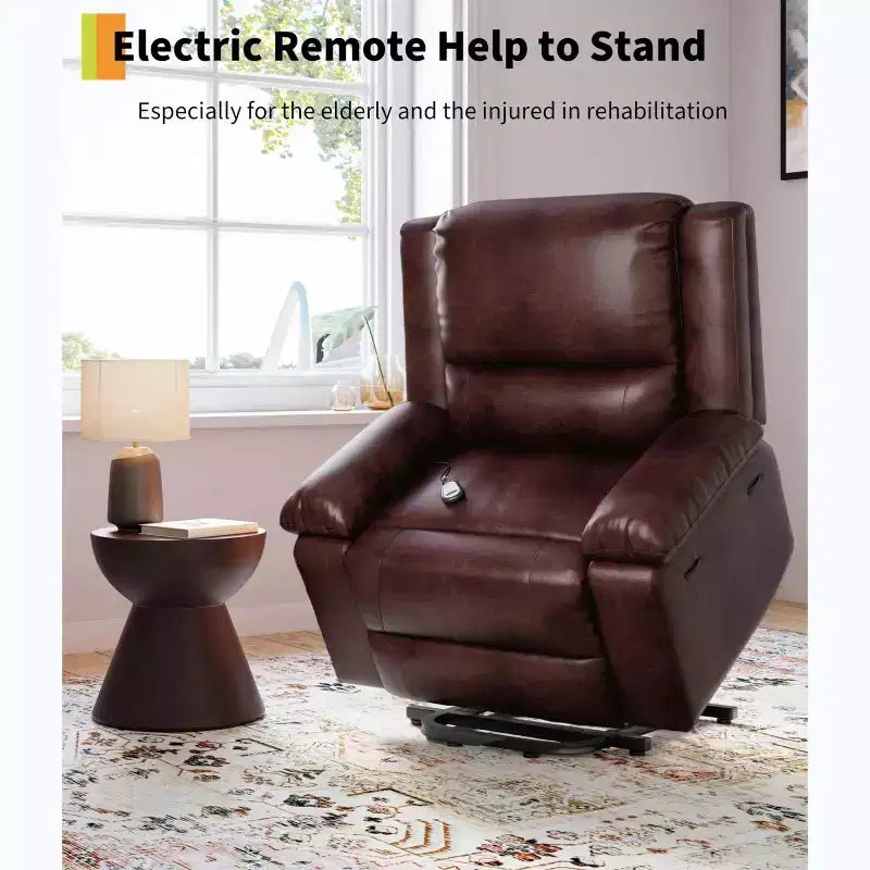 Oversized Power Lift Recliner Chair - Heat and Massage, PU Leather Electric Lift Recliner for Elderly & Mobility Impaired, Heavy Duty Lift Chair