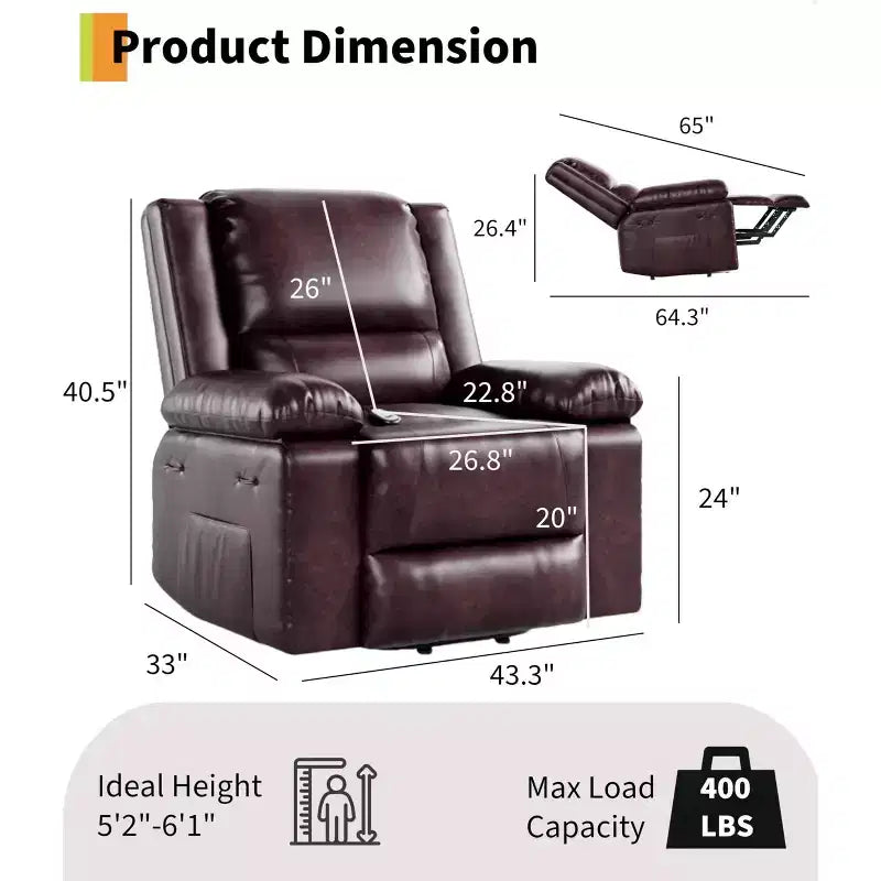 Oversized Power Lift Recliner Chair - Heat and Massage, PU Leather Electric Lift Recliner for Elderly & Mobility Impaired, Heavy Duty Lift Chair