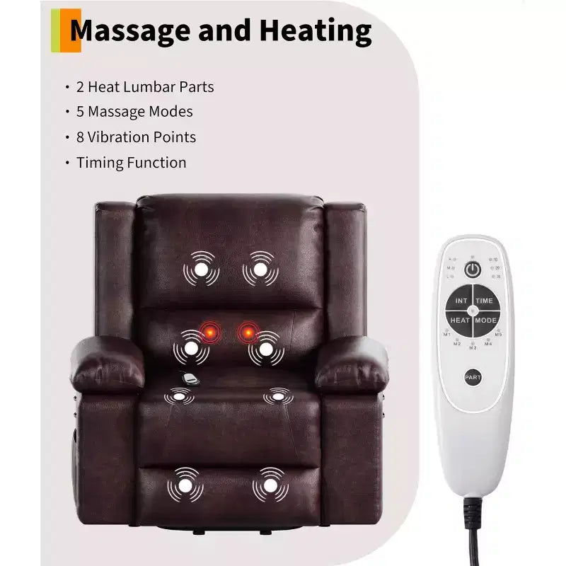 Oversized Power Lift Recliner Chair - Heat and Massage, PU Leather Electric Lift Recliner for Elderly & Mobility Impaired, Heavy Duty Lift Chair