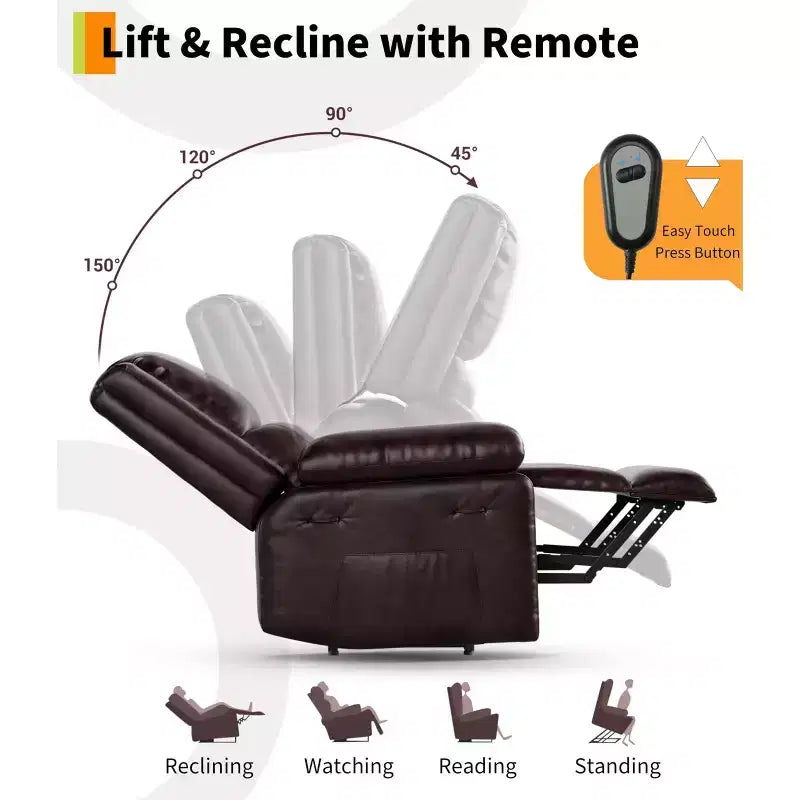 Oversized Power Lift Recliner Chair - Heat and Massage, PU Leather Electric Lift Recliner for Elderly & Mobility Impaired, Heavy Duty Lift Chair