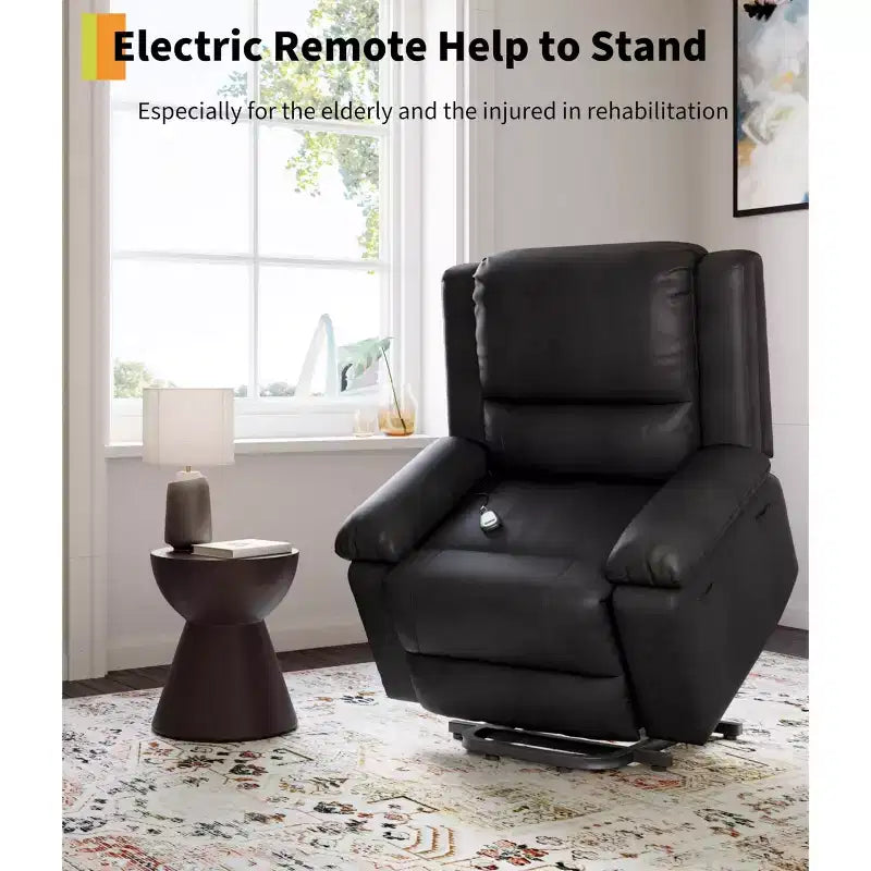 Oversized Power Lift Recliner Chair - Heat and Massage, PU Leather Electric Lift Recliner for Elderly & Mobility Impaired, Heavy Duty Lift Chair