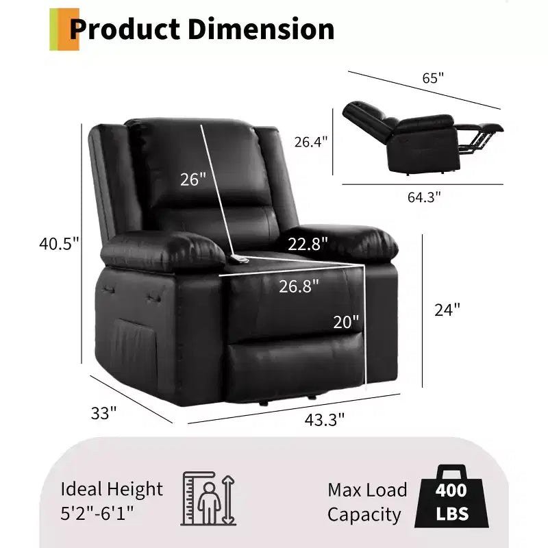 Oversized Power Lift Recliner Chair - Heat and Massage, PU Leather Electric Lift Recliner for Elderly & Mobility Impaired, Heavy Duty Lift Chair