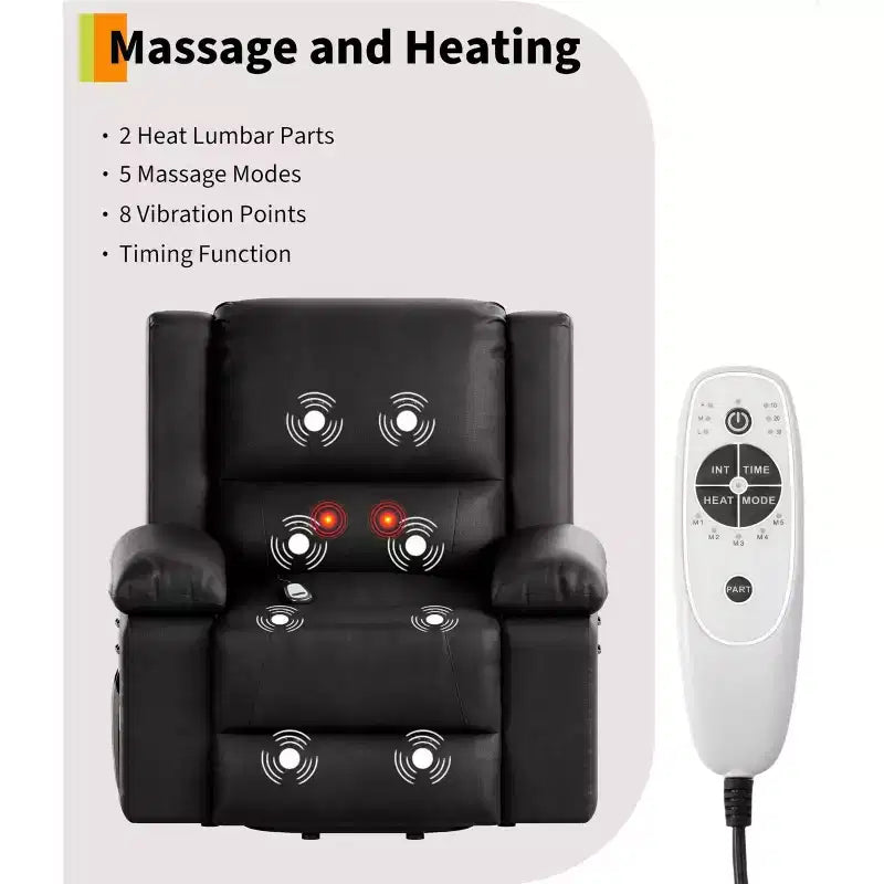 Oversized Power Lift Recliner Chair - Heat and Massage, PU Leather Electric Lift Recliner for Elderly & Mobility Impaired, Heavy Duty Lift Chair
