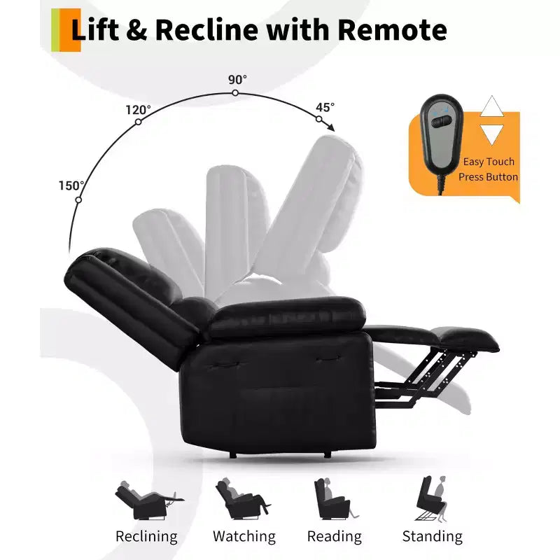 Oversized Power Lift Recliner Chair - Heat and Massage, PU Leather Electric Lift Recliner for Elderly & Mobility Impaired, Heavy Duty Lift Chair