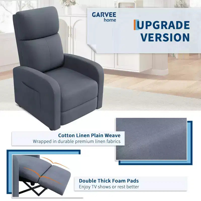 Recliner Chair for Adults, Lazy Recliner Ergonomic Adjustable Single Sofa Enhanced with Side Pocket, Tall Back, Wide Arms & Padded Seat