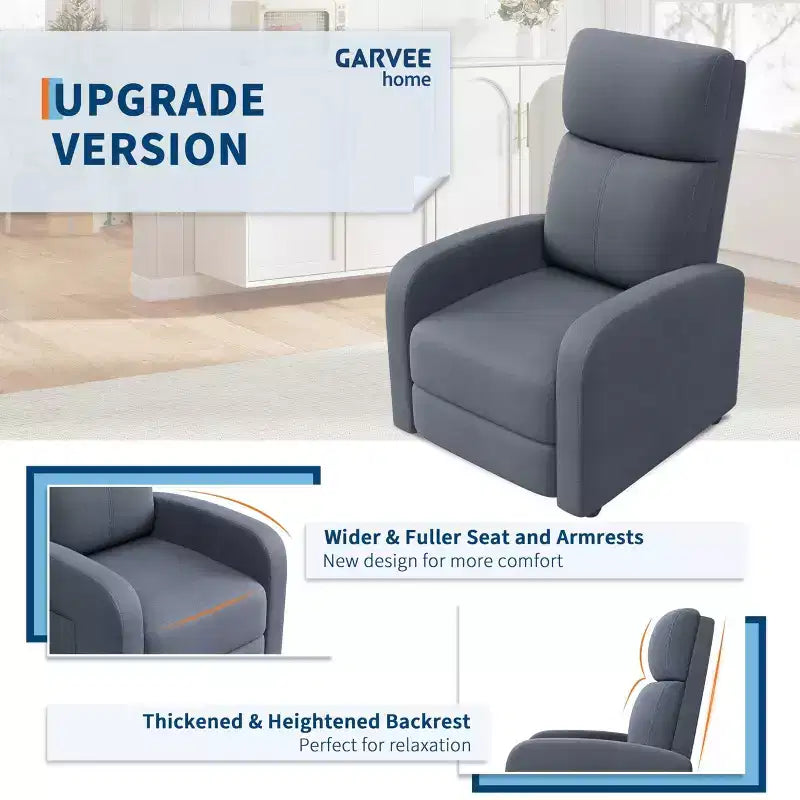 Recliner Chair for Adults, Lazy Recliner Ergonomic Adjustable Single Sofa Enhanced with Side Pocket, Tall Back, Wide Arms & Padded Seat