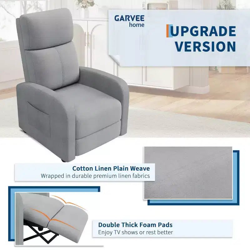 Recliner Chair for Adults, Lazy Recliner Ergonomic Adjustable Single Sofa Enhanced with Side Pocket, Tall Back, Wide Arms & Padded Seat