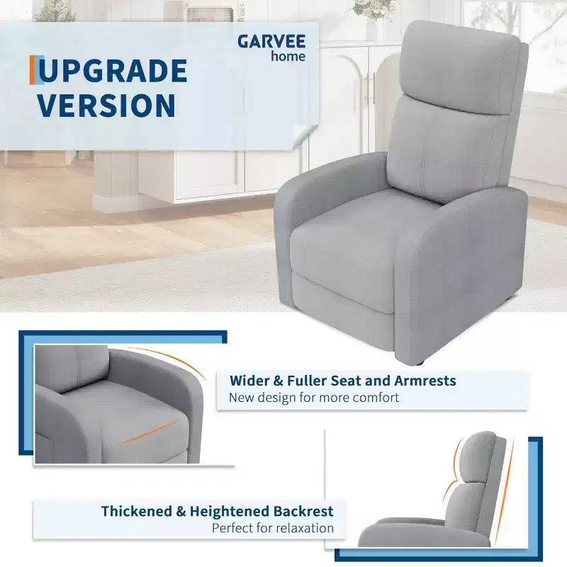 Recliner Chair for Adults, Lazy Recliner Ergonomic Adjustable Single Sofa Enhanced with Side Pocket, Tall Back, Wide Arms & Padded Seat