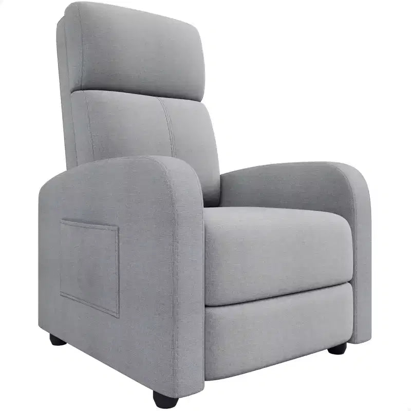 Sillón reclinable para adultos, sillón reclinable ergonómico ajustable con bolsillo lateral, respaldo alto, brazos anchos y asiento acolchado