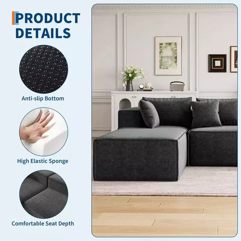 Modular Sectional Couches for Living Room, Cloud Sectional Couch with Deep Seat, 106.7 Modular L-Shape Sofa with Chaise, Upholstered Couches