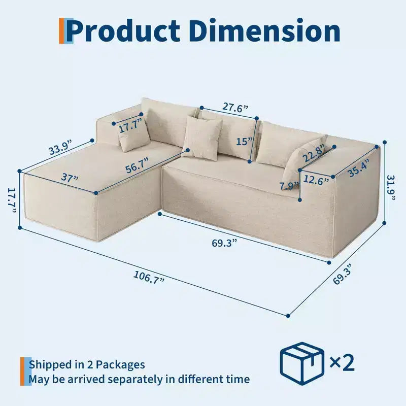 Modular Sectional Couches for Living Room, Cloud Sectional Couch with Deep Seat, 106.7 Modular L-Shape Sofa with Chaise, Upholstered Couches