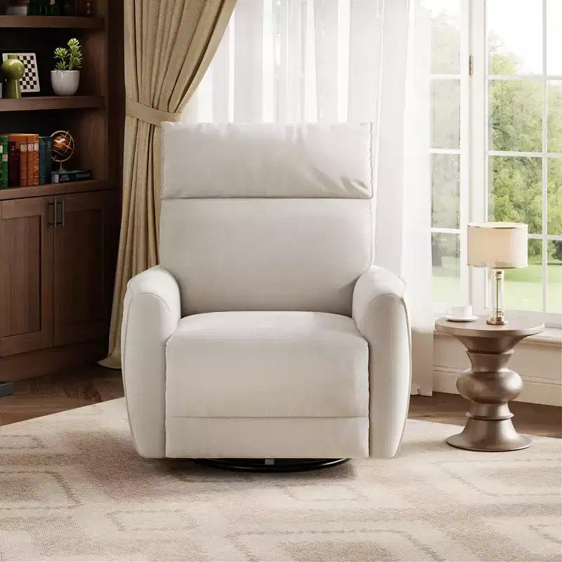 Power Recliner Chair, Swivel Rocker Chair for Adults, Upholstered Fabric Glider Recliner Nursery Chair with USB Ports