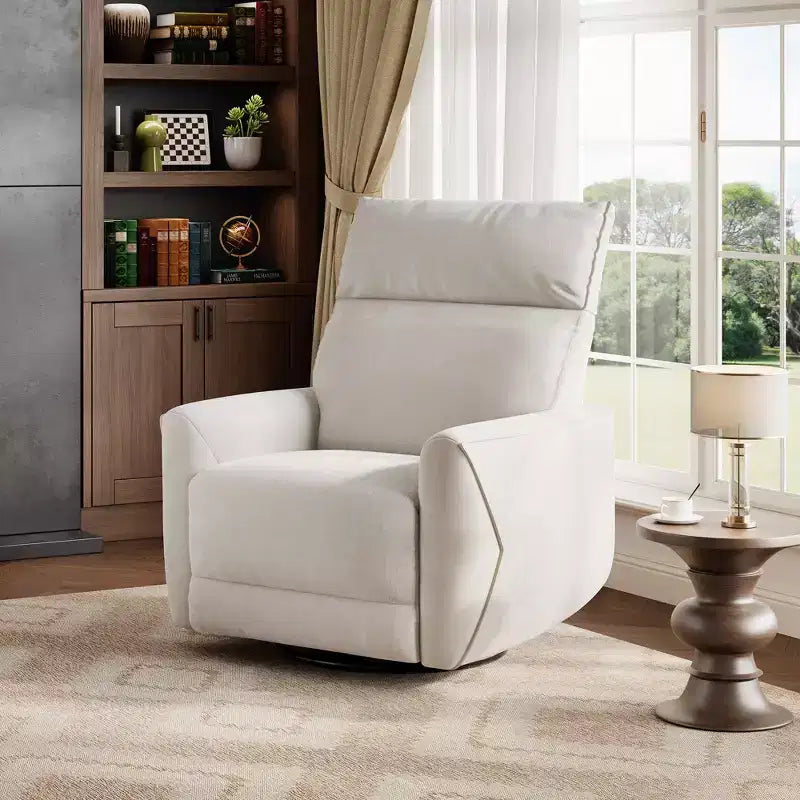 Power Recliner Chair, Swivel Rocker Chair for Adults, Upholstered Fabric Glider Recliner Nursery Chair with USB Ports