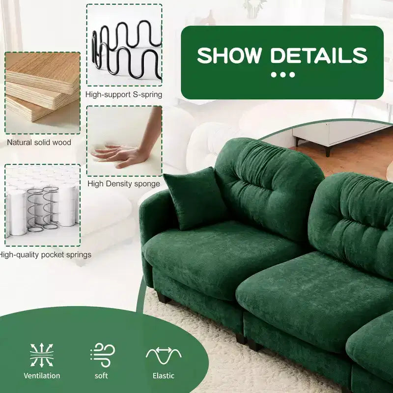 107 Beige Three-Seater Modular Sectional Couch Soft Chenille Fabric High-Density Foam High Quality Wooden Base for Living Rooms