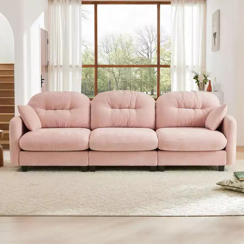 107 Beige Three-Seater Modular Sectional Couch Soft Chenille Fabric High-Density Foam High Quality Wooden Base for Living Rooms